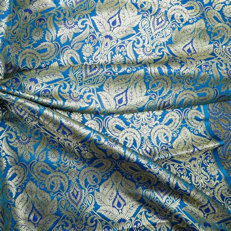 Brocade Silk Fabric By The Yard Turquoise Blue Banarasi Etsy