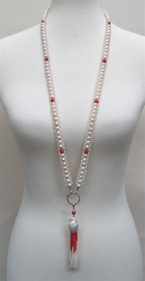 The small pearl necklace became part of victorian fashion during that time. Woven White Pearl and Coral Necklace with Large Baroque ...