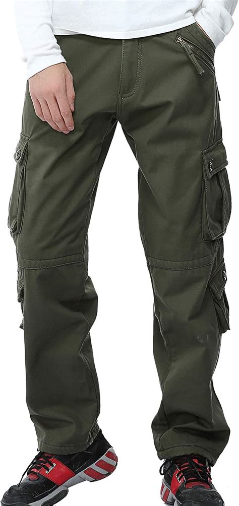 Ayg Mens Warm Fleece Lined Cargo Trousers Winter Thicken Outdoor Army