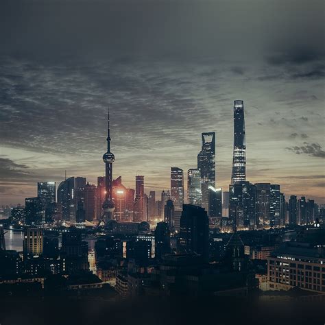 City Shanghai Night Building Skyline Ipad Air Wallpapers Free Download