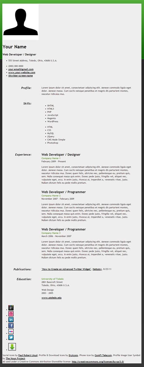 Download resume, cv templates free to create your personal website HTML5 Powered Resume Tutorial
