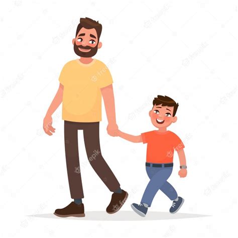 Padre E Hijo Están Caminando Juntos Ilustración De Vector En Estilo De