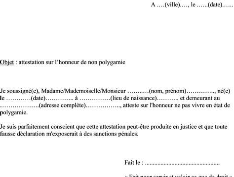 Exemple De Lettre Attestation Sur L Honneur De Vie Commune Financial Report