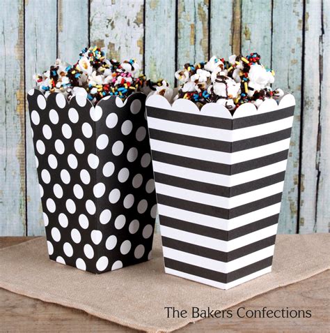 Black Popcorn Boxes In Polka Dots And Stripes Popcorn Favor