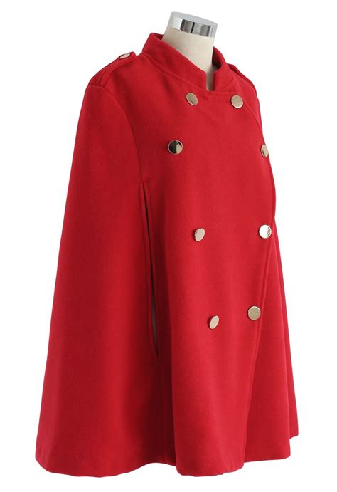 Double Breasted Cape Coat In Red Cape Coat Cape Coat Outfit Red