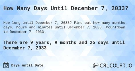 How Many Days Until December 7 2033 Calculatio