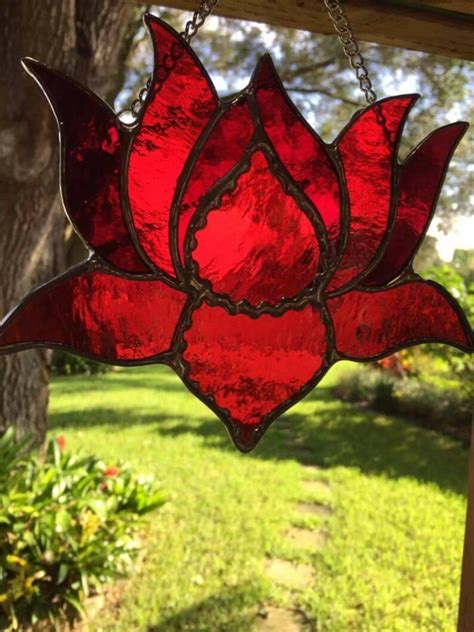 Handmade Stained Glass Lotus Flower Window Hanging Decoration Etsy