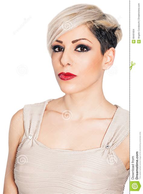 Home blonde hairstyles top 25 short blonde hairstyles. Makeup And Short Blond Hair Beautiful Woman On White Stock ...