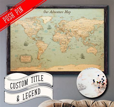 World Map Push Pin Rustic Style 13x19 Etsy Push Pin Map Pushpin