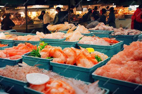 Premium Photo Seafood Delicacies Laid Out In Bowls On Counter At Fish