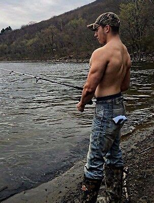 Shirtless Male Muscular Beefcake Muscle Hunk Fishing Dude Photo X D Picclick