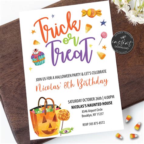Trick Or Treat Halloween Invitation Sweets Invitation For Etsy