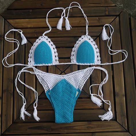 100 Handmade Classic Crochet Bikini Set 100 Handmade Crochet Swimwear Beachwear Crop Top Set