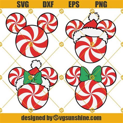 Christmas Mickey Minnie Mouse Head SVG Peppermint Candy Cane SVG