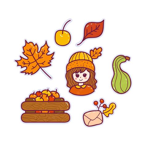 Premium Vector Set Of Kawaii Fall Doodle Stickers