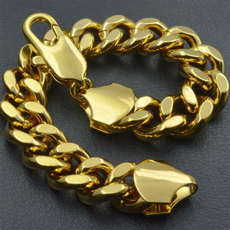 18ct Yellow Gold Gf Curb Link Chain Solid Mens Womens Bracelet Bangle