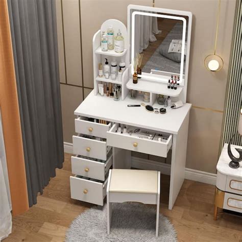 Reviews For Fufuandgaga 5 Drawers White Makeup Vanity Sets Dressing Table