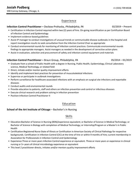 Infection Control Practitioner Resume Samples Velvet Jobs