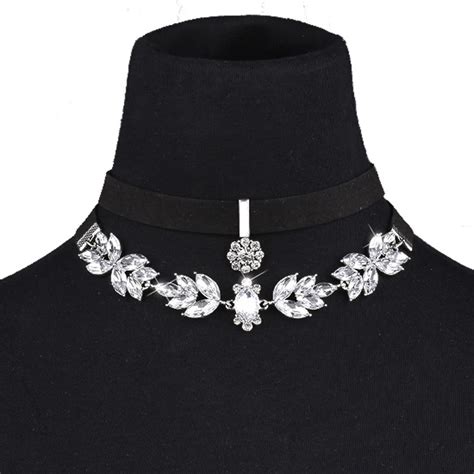Black Velvet Choker Necklace Leather Rope Crystal Chokers Necklaces For Women Rhinestone Choker