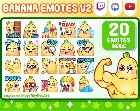 Twitch Emotes Cute Banana Mega Pack V2 Emotes 20 Emotes Etsy