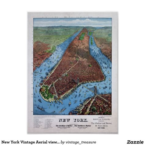 New York Vintage Aerial Views Restored 1879 Poster New York Newyork