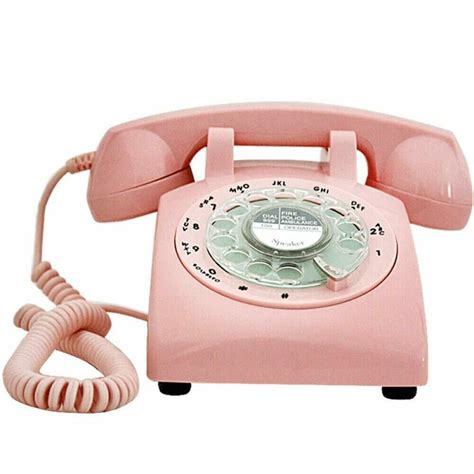 Retro Pink Phone Rotary Dial Vintage Telephone Corded Classic Landline