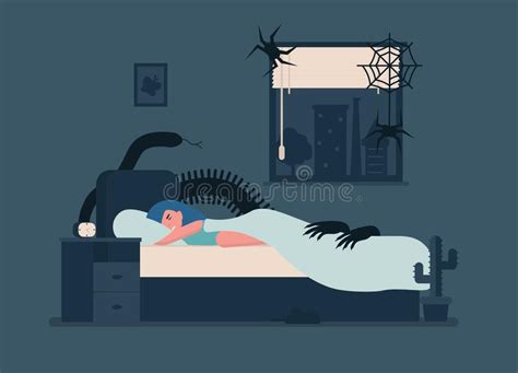 Nightmares Woman In Bed In The Room Stock Vector Illustration Of