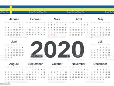 Vector Swedish Circle Calendar 2020 Stock Illustration Download Image