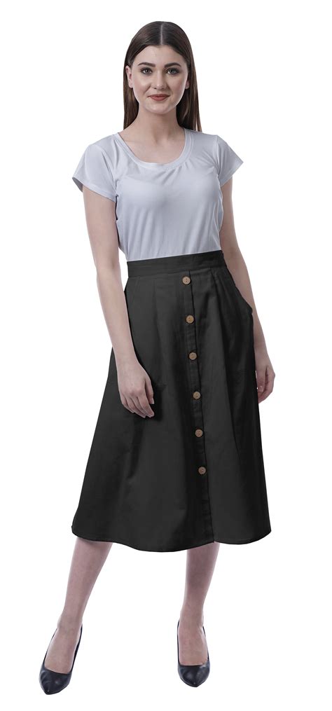 Skirts Moomaya Womens Below Knee Length A Line Skirt Front Button