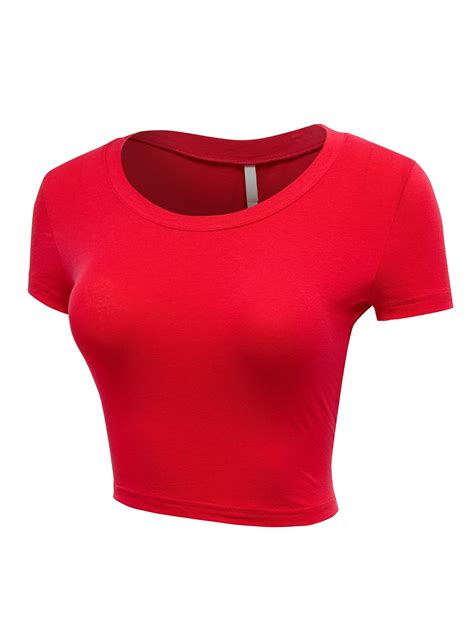 Womens Casual Slim Fit Short Sleeve Crew Neck Basic Crop Top T Shirts