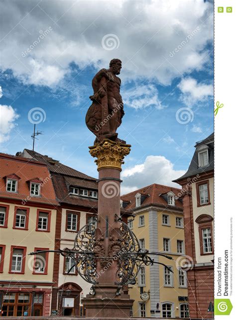 Statue Of Hercules In Heidelberg Market Square Editorial Stock Image