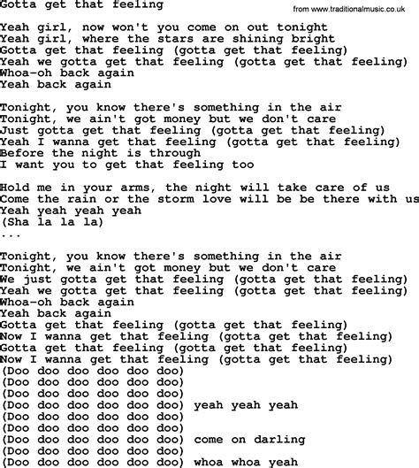 Bruce Springsteen Song Gotta Get That Feeling Lyrics