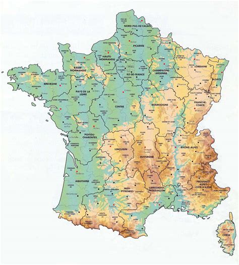 Large Elevation Map Of France With Administrative Divisions France