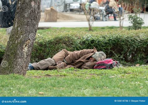 Homeless Half Naked Man Sleeping In The Park Editorial Photo Image
