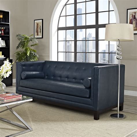 Imperial Bonded Leather Sofa Button Tufted Blue Dcg Stores