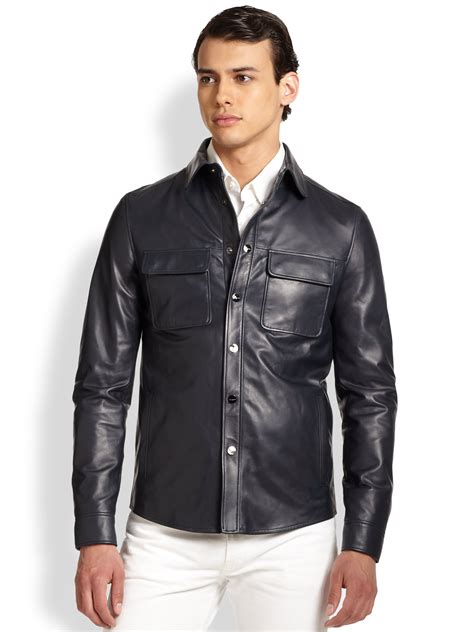 Lyst Ferragamo Leather Shirt Jacket In Black For Men