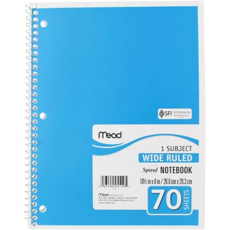 Mead 1 Subject Wide Ruled Spiral Notebook 105 X 8 In Harris Teeter
