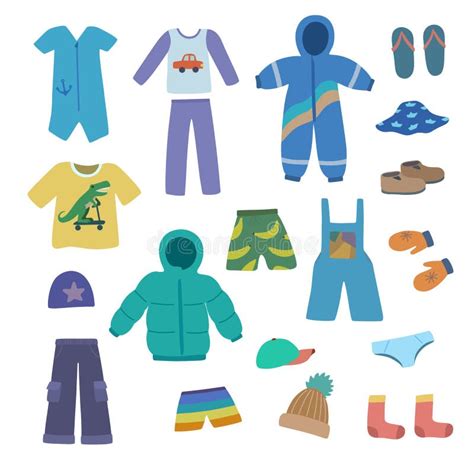 Set Of Cute Boy Clothes In Doodle Cartoon Style Vector Clip Art Of