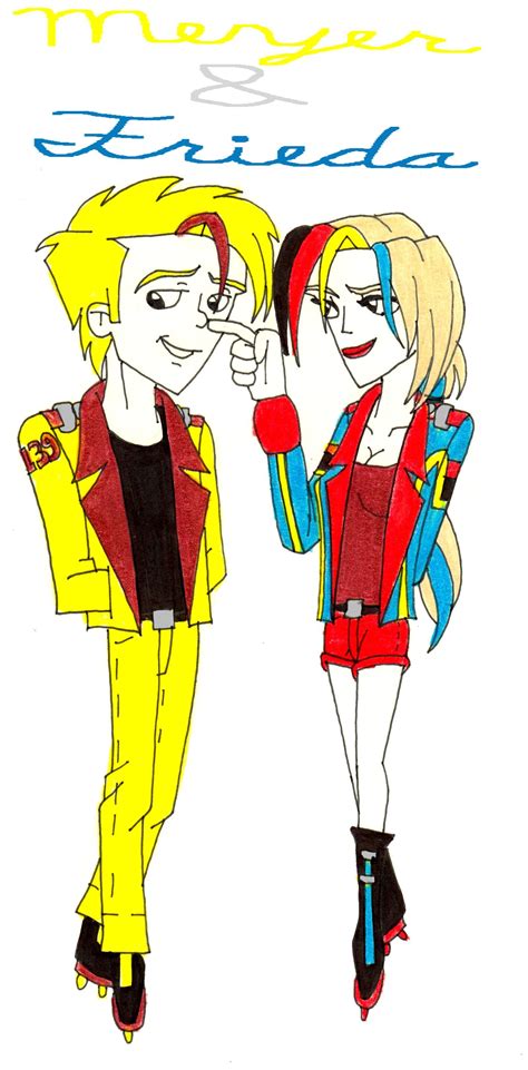 two cartoon characters are standing next to each other
