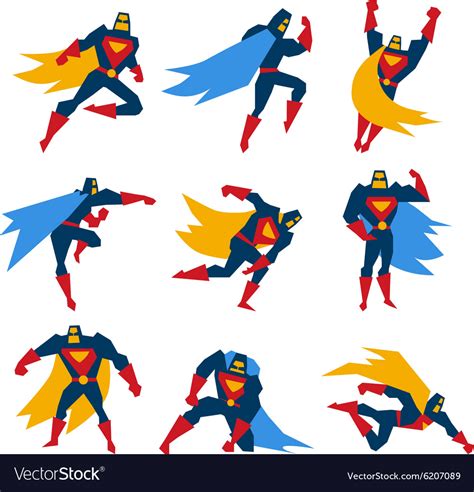 Superman Poses Set Royalty Free Vector Image Vectorstock