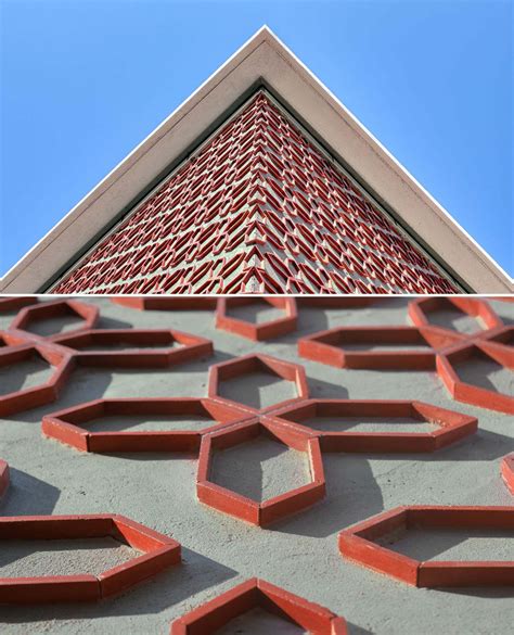 A Patterned Accent Wall Made From Cut Clay Roof Tiles Is Featured On