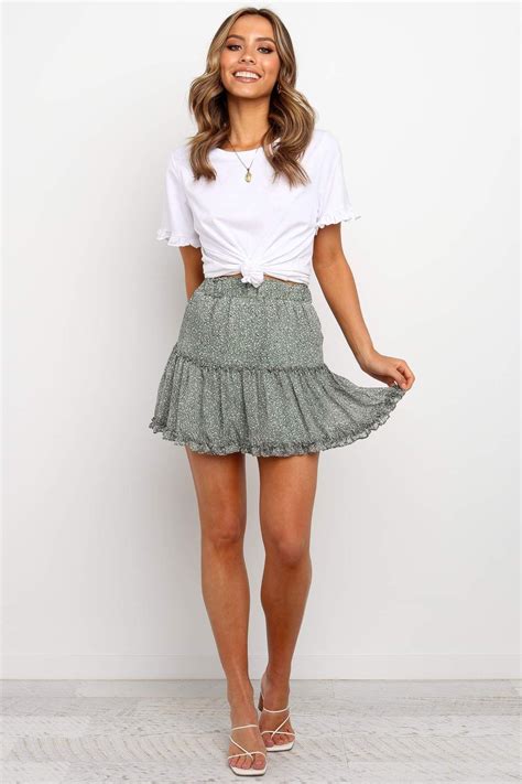 Pax Skirt Green Mini Skirts Outfits Summer Flowy Skirt Outfit