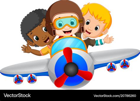 Cartoon Boy Riding Flying Plane Royalty Free Vector Image