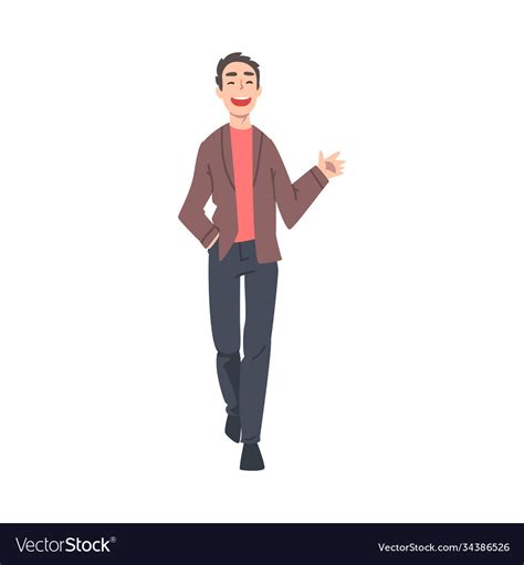 Smiling Man Walking And Waving His Hand Cartoon Vector Image