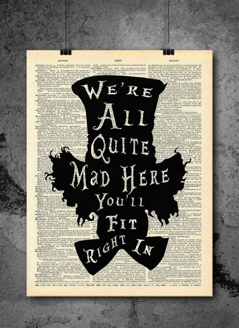 Alice In Wonderland Quote 8x10 Poster Print With Dictionary Backgound