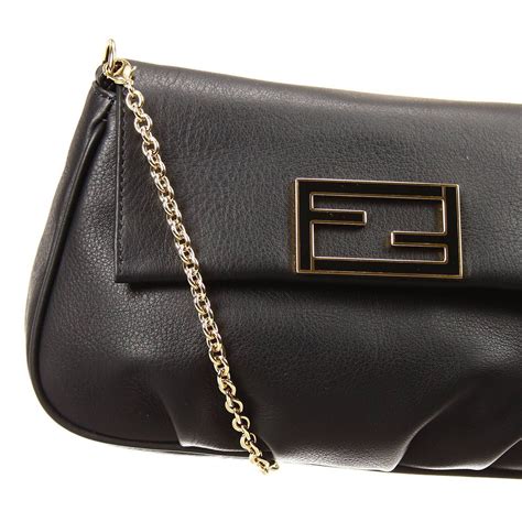 Fendi Clutch Bag Mini The Sta Crossbody Leather With Chain In Black