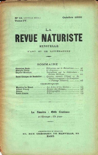 Les Petites Revues La Revue Naturiste N°11 Tome Iv Nouvelle SÉrie