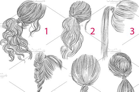 Ponytails Vector Hairstyles Set Drawing Hair Tutorial Hair Styles