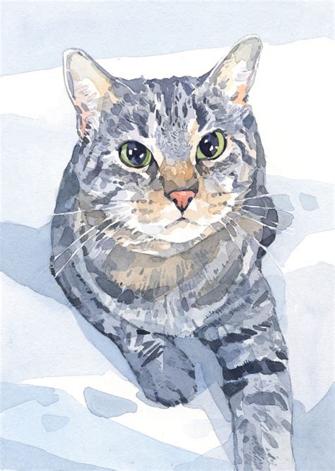 Cat Portrait 8x10 Watercolor Painting David Scheirer