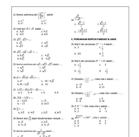 Kumpulan Soal Pangkat Dan Akar Kelas 9 Smp Image Sites Riset